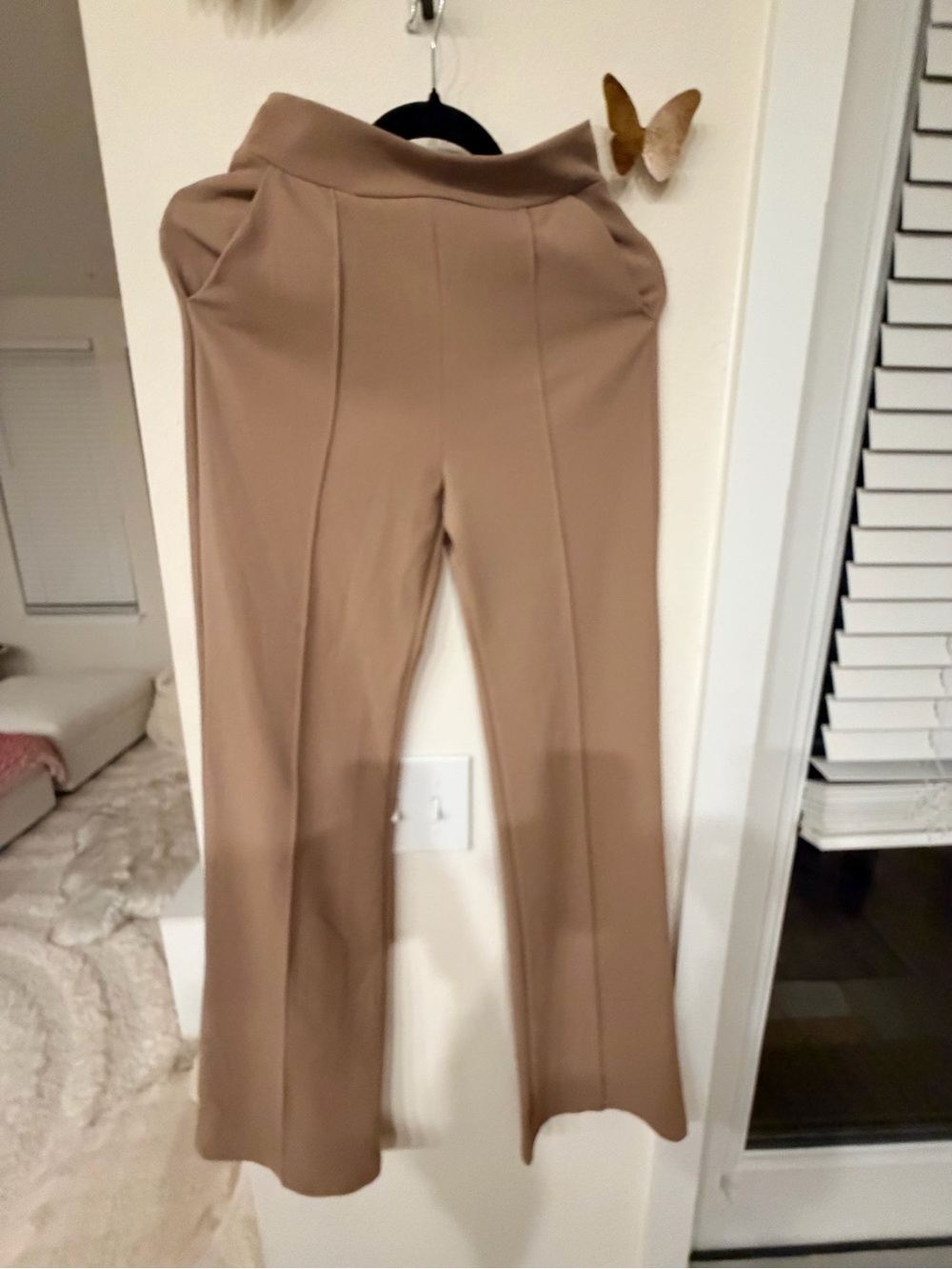 High-Waist Flare Pants in Taupe size small tall- long